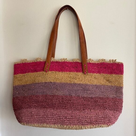 MAR Y SOL Allegra Raffia Woven Large Tote Bag Pink Purple Stripe - Picture 1 of 15